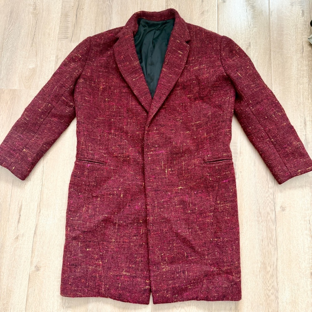 Celine Burgundy 100% Wool Coat Outwear Open Front Size 36 / US S - Picture 1 of 7